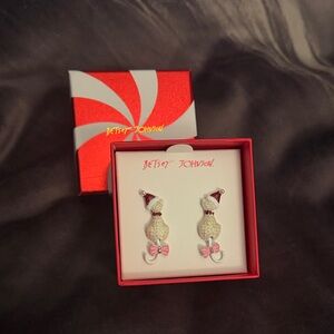 Betsey Johnson Holiday Cat Earrings with Pink Accents